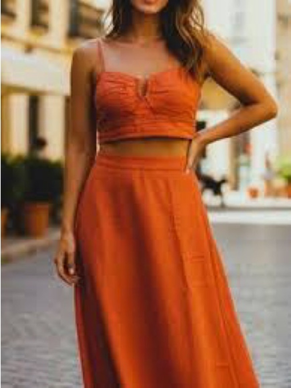 House of Harlow 1960 High-Waist Rust Orange Maxi Skirt & Crop Top